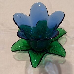 Blue & Green Glass Flower Art Piece